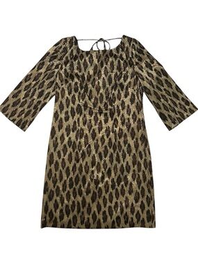 Trina Turk Dana Metallic Leopard Print Mini Shift Dress Sz 8
